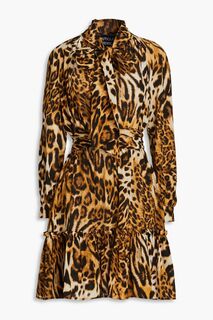 Платье мини из шелкового крепдешина с леопардовым принтом и бантом BOUTIQUE MOSCHINO, животный принт