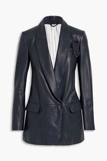 Двубортный кожаный пиджак, декорированный бусинами BRUNELLO CUCINELLI, нави