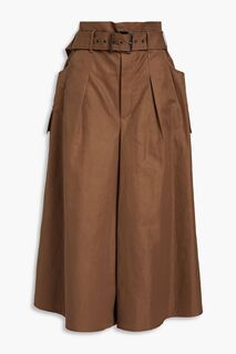 Плиссированные брюки-кюлоты из хлопка и смесового твила, украшенные бисером BRUNELLO CUCINELLI, коричневый