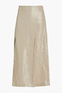 Плиссированная льняная юбка миди с эффектом металлик BRUNELLO CUCINELLI, платиновый