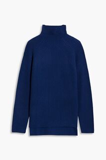 Кашемировый свитер с высоким воротником в рубчик N.Peal, синий