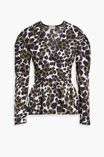 Блуза с баской из атласного твила с леопардовым принтом BY MALENE BIRGER, зеленый