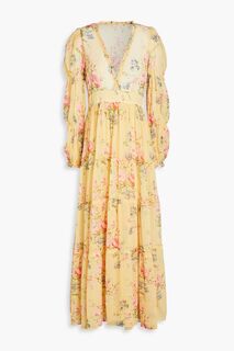 Платье макси из крепона со сборками и цветочным принтом BYTIMO, шафрановый