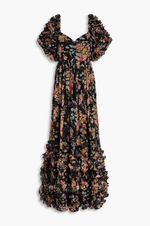 Шифоновое платье макси с оборками и цветочным принтом BYTIMO, черный