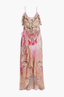 Платье с запахом из шелкового шифона с декорированным принтом CAMILLA, розовый