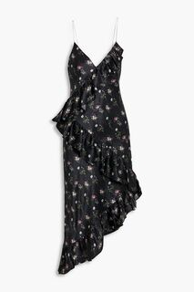 Платье-комбинация Dua из шелкового атласа с оборками и цветочным принтом CAMI NYC, черный