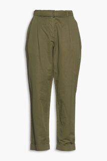 Зауженные брюки из хлопка и шелка со складками на поясе OFFICINE GÉNÉRALE, зеленый