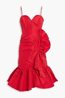 Платье из шелкового фай с рюшами CAROLINA HERRERA, красный