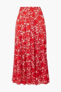 Плиссированная атласная юбка миди с цветочным принтом CAROLINA HERRERA, красный