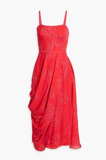 Драпированное платье миди с цветочным принтом CAROLINA HERRERA, красный