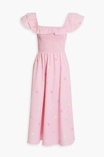Платье миди из твила с оборками и принтом OLIVIA RUBIN, розовый