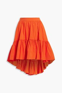 Мини-юбка из поплина асимметричного кроя со сборками CAROLINE CONSTAS, красный