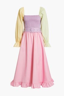 Платье миди из твила с присборенными краями в стиле колор-блок OLIVIA RUBIN, розовый