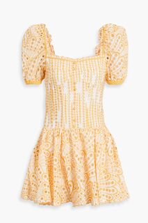 Платье мини Yara из английской вышивки с пуговицами из смесового хлопка CHARO RUIZ IBIZA, желтый