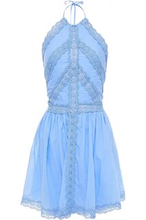 Мини-платье Kim из связанного крючком кружева и вуали с воротником-хомутом CHARO RUIZ IBIZA, синий
