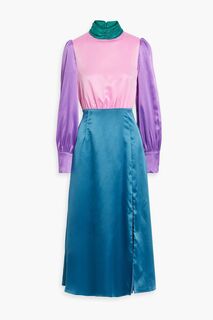 Атласное платье миди с высоким воротником в стиле колор-блок Gwen OLIVIA RUBIN, синий