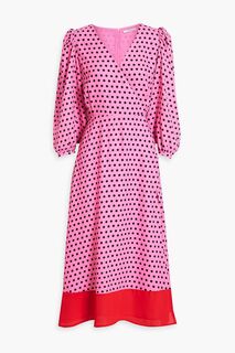 Платье миди из крепдешина с запахом и эффектом гороха OLIVIA RUBIN, розовый