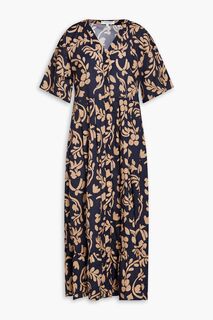 Плиссированное платье миди из хлопкового поплина с цветочным принтом CHINTI &amp; PARKER, нави