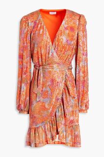 Мини-платье из тюля с пайетками и запахом ONE33 SOCIAL, оранжевый
