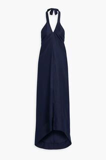 Асимметричное платье с воротником-халтер из смесового льна ONIA, нави