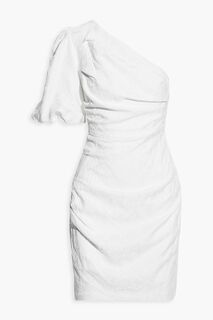 Жаккардовое мини-платье с одним рукавом и драпировкой ONE33 SOCIAL, слоновая кость