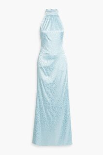Платье макси с воротником-халтер из атласа и жаккарда ONE33 SOCIAL, синий