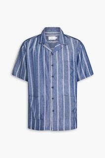 Рубашка из тенселя в полоску из смеси хлопка и льна из шамбре ONIA, синий