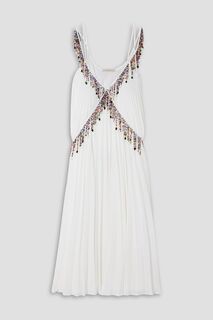 Плиссированное платье миди из жоржета, украшенное бисером CHRISTOPHER KANE, белый