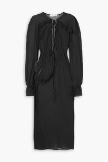 Платье миди из шелкового шифона с вырезами и оборками CHRISTOPHER ESBER, черный