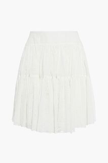 Многоярусная мини-юбка из смесового хлопка с английской вышивкой CHLOÉ, белый Chloe