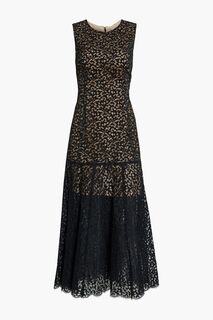 Платье миди из хлопкового кружева со шнурком OSCAR DE LA RENTA, черный