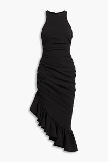 Платье миди Willa асимметричного рифленого цвета из кади CINQ À SEPT, черный