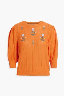 Хлопковый свитер вязки пуантель с вышивкой Cotton By Autumn Cashmere, оранжевый