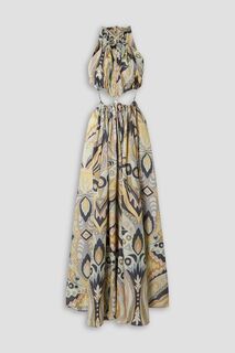 Платье из атласного твила с декорированным вырезом и принтом Aphrodite CULT GAIA, кремовый