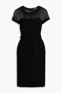 Платье букле из смесовой шерсти с поясом и шифоновыми вставками OSCAR DE LA RENTA, черный