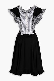 Платье из кади с кружевными вставками и оборками PACO RABANNE, черный