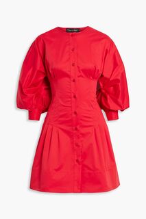 Платье мини из хлопкового поплина с защипами OSCAR DE LA RENTA, красный