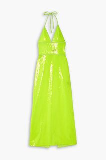 Платье миди из неонового тюля с пайетками и вырезом халтер DAVID KOMA, зеленый