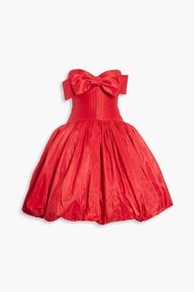 Стеганое мини-платье без бретелек и бантом из шелковой тафты OSCAR DE LA RENTA, красный