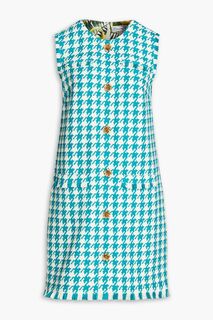 Твидовое платье мини с узором «гусиные лапки» OSCAR DE LA RENTA, бирюзовый