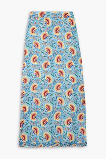 Атласная юбка макси с оборками и цветочным принтом PACO RABANNE, синий