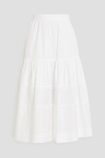 Ярусная юбка миди Danna из хлопкового поплина с вышивкой английской вышивки DEREK LAM 10 CROSBY, белый