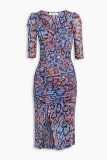 Платье Michael из эластичной сетки со змеиным принтом и сборками DIANE VON FURSTENBERG, синий