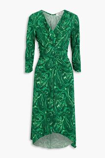 Платье миди из джерси сиреневого цвета со сборками и принтом DIANE VON FURSTENBERG, зеленый