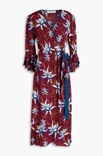 Платье миди с запахом и крепдешином Rollins с оборками и цветочным принтом DIANE VON FURSTENBERG, сливовый