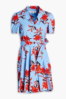 Платье мини Argos из поплина с цветочным принтом и запахом DIANE VON FURSTENBERG, синий