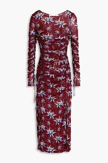 Сетчатое платье миди Corinne со сборками и цветочным принтом DIANE VON FURSTENBERG, сливовый