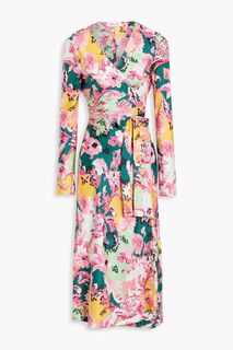 Платье миди с запахом Tilly из шелкового атласа и твила с цветочным принтом DIANE VON FURSTENBERG, розовый