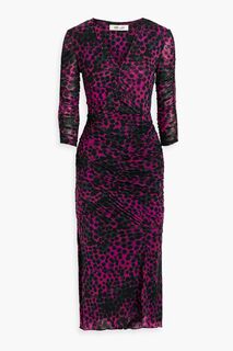 Платье миди Mira из эластичной сетки со сборками и принтом DIANE VON FURSTENBERG, пурпурный