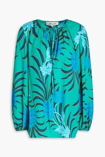 Блузка Freddie из крепдешина с цветочным принтом DIANE VON FURSTENBERG, зеленый